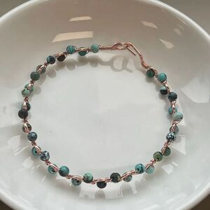 African turquoise 8” copper wire beaded beads handcrafted handmade dainty